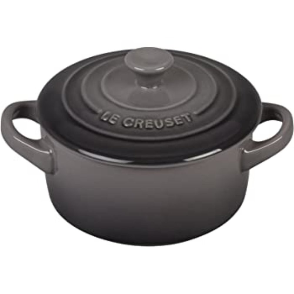 Le Creuset Mini Round Stoneware NIB in “Oyster”